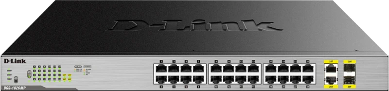 Šakotuvas D-Link | Jungiklis | DGS-1026MP | Nevaldomas | Montuojamas ant stovo | Gigabit Ethernet (vario) jungtys kiekis 24 | SFP jungtys kiekis 2 | PoE/Poe+ jungtys kiekis 24 | Maitinimo tipas Vienvietis | 24 mėn.