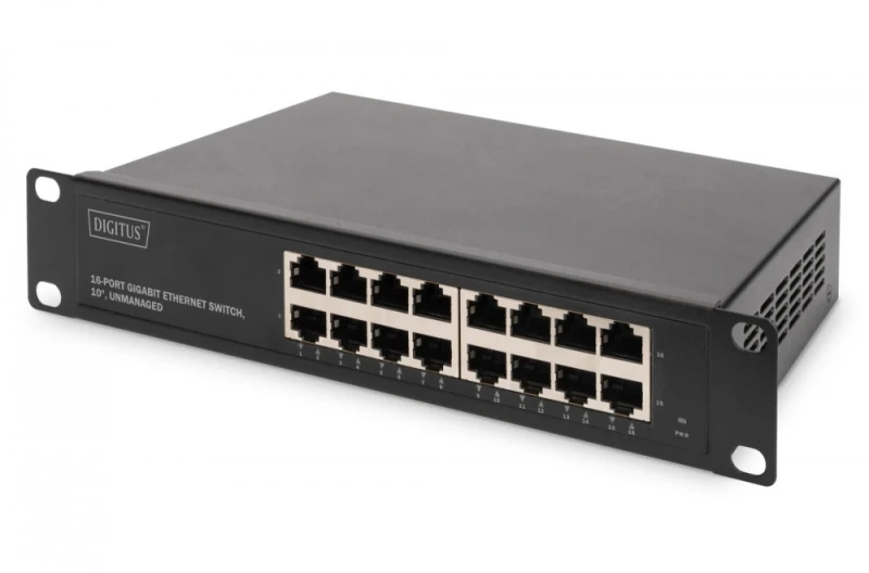 Šakotuvas Digitus Skaitmenas | 16 prievadų Gigabit Ethernet jungiklis | DN-80115 | Nevaldomas | Montuojamas ant stovo | Maitinimo tipas Vidinis