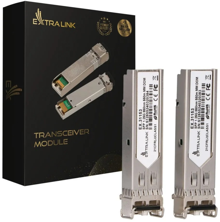 Šakotuvas Extralink SFP modulis 1,25Gbps, LC/UPC, 850nm, 550m, multi mode, DOM, 2 vnt.