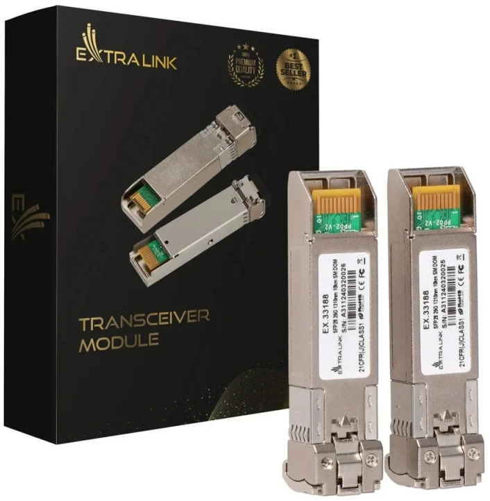 Šakotuvas Extralink SFP28 25G modulis, 2 vnt., 25Gbps, LC/UPC Duplex, 1310nm, 10km, vienmodis, DOM