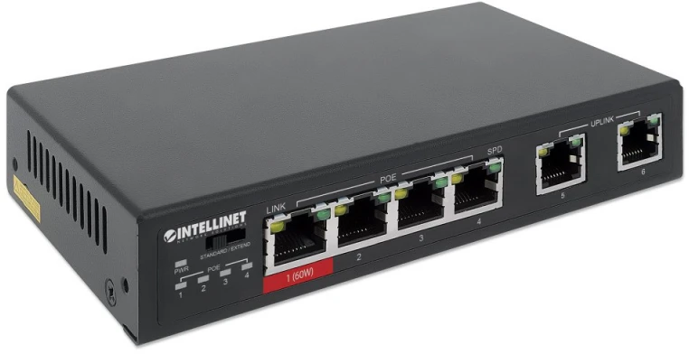 Šakotuvas Intellinet 561686 Switch Fast Ethernet 6x RJ45 w tym 3xPoE ir 1x High-Power PoE