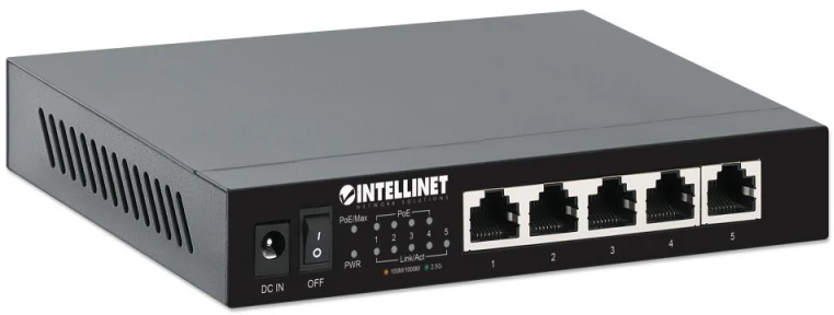 Šakotuvas Intellinet 561921 jungiklis 2.5G, 10/100/1000/2500, 5x RJ45 PoE+ 55W
