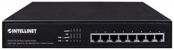 Šakotuvas Intellinet 8-Port PoE+ Desktop Gigabit Switch Gigabit Ethernet (10/100/1000) Juoda Maitinimas per Eternetą (PoE)
