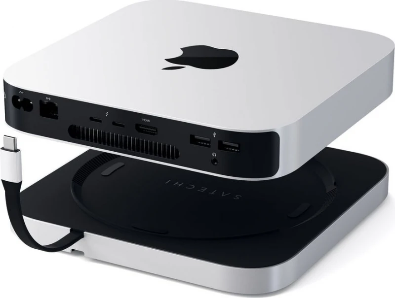 SATECHI Mac Mini stovas ir stebulė su NVMe SSD korpusu - Sidabrinis