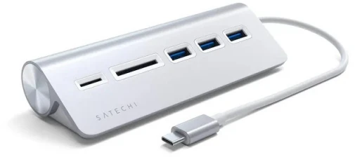SATECHI Type-C aliuminio USB 3.0 šakotuvas ir kortelių skaitytuvas Sidabrinis