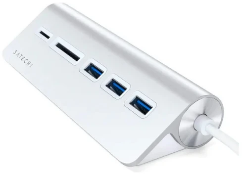 SATECHI Type-C aliuminio USB 3.0 šakotuvas ir kortelių skaitytuvas Sidabrinis