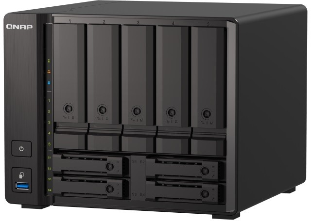 Serveris QNAP | 9 lizdų „QuTS hero NAS“ | TS-H973AX-8G | Iki 9 HDD/SSD su karšto keitimo funkcija | AMD Ryzen | Ryzen V1500B keturių branduolių | Procesoriaus dažnis 2,2 GHz | 8 GB | DDR4
