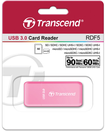 TRANSCEND kortelių skaitytuvas USB 3.1 Gen 1 SD/Micro SD, rožinis