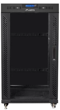 LANBERG FF01-6822-12BL laisvai pastatomas stovas 19 colių savaime surenkamas plokščias paketas 22U/ 600x800mm juodas su stiklinėmis durelėmis LCD