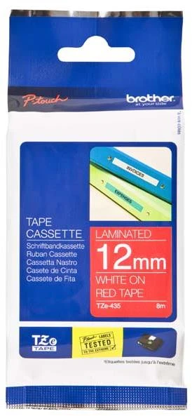 Brother | TZe-435 Laminated Tape | Baltas on Raudona | TZe | 8 m | 1.2 cm