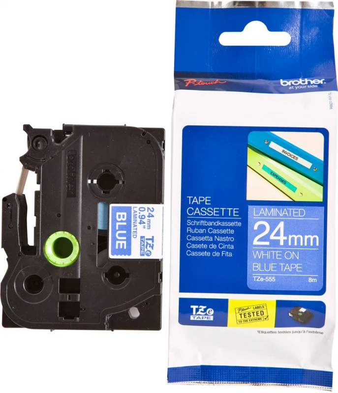 Brother | TZe-555 Laminated tape | Baltas On Mėlyna | TZe | 8 m | 2.4 cm
