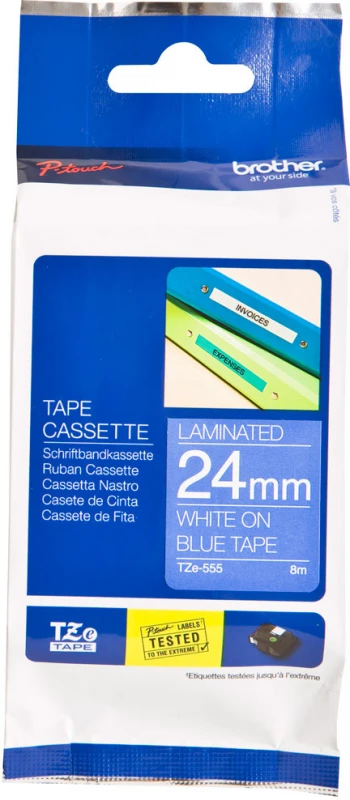 Brother | TZe-555 Laminated tape | Baltas On Mėlyna | TZe | 8 m | 2.4 cm