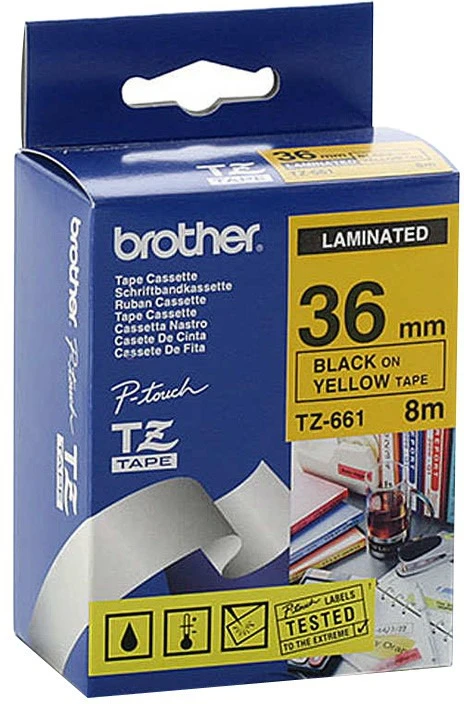 Brother | TZe-661 Laminated Tape | Juodas on Geltona | TZe | 8 m | 3.6 cm