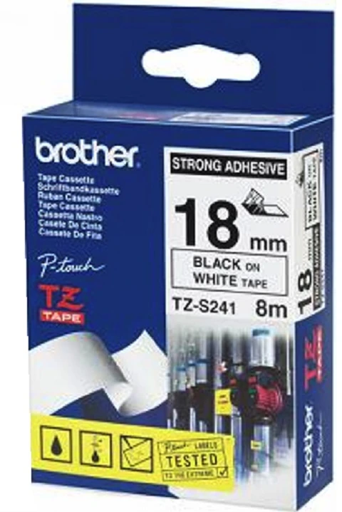 Brother | TZe-S241 Strong Adhesive Laminated Tape | Juodas on Baltas | TZe | 8 m | 1.8 cm