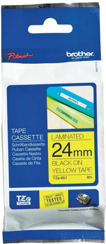 Brother | TZe-651 Laminated Tape | Juodas On Geltona | TZe | 8 m | 2.4 cm