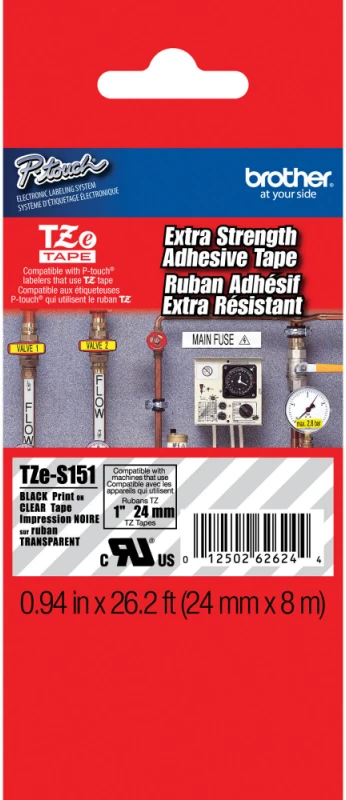 Brother TZe-S151 stipri lipni laminuota juosta Juodas ant Clear, TZe, 8 m, 2,4 cm