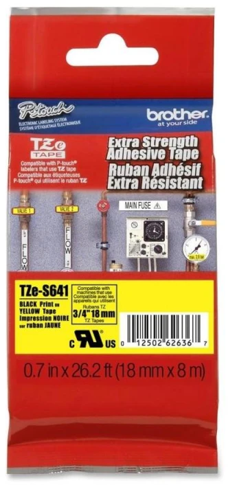 Brother | TZe-S641 Strong Adhesive Laminated Tape | Juodas on Geltona | TZe | 8 m | 1.8 cm