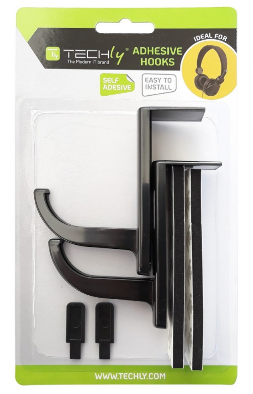 Intracom TECHLY Universal Adhesive Headphone Holder skirta Monitorius and Desk Juodas 2pcs