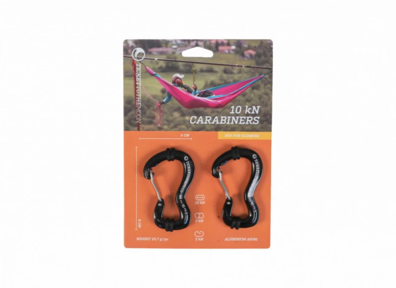 Ticket To The Moon Carabiner kabliukai hamakams tvirtinti, juoda 10 kN