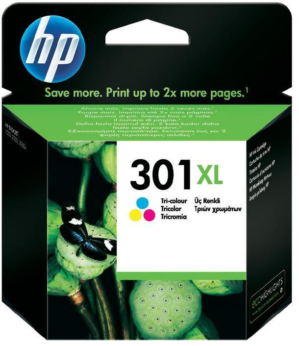 Hewlett Packard (HP) HP 301XL originali rašalo kasetė, trijų spalvų, didelės talpos, 330 puslapių, 1 vnt. pakuotė