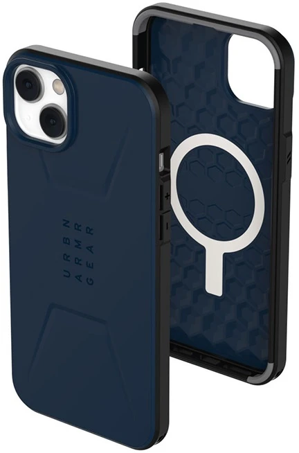 UAG Urban Armor Gear dėklas CIVILIAN, suderinamas su „MagSafe“, skirtas IPHONE 14 Plus, tamsiai mėlynas