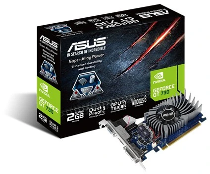 Asus | GF GT730-SL-2GD5-BRK | NVIDIA | 2 GB | GeForce GT 730 | GDDR5 | Aušinimo tipas Pasyvus | DVI-D jungtys kiekis 1 | HDMI jungtys kiekis 1 | PCI Express 2.0 | Atminties takto dažnis 5010 MHz | Procesoriaus dažnis 902 MHz