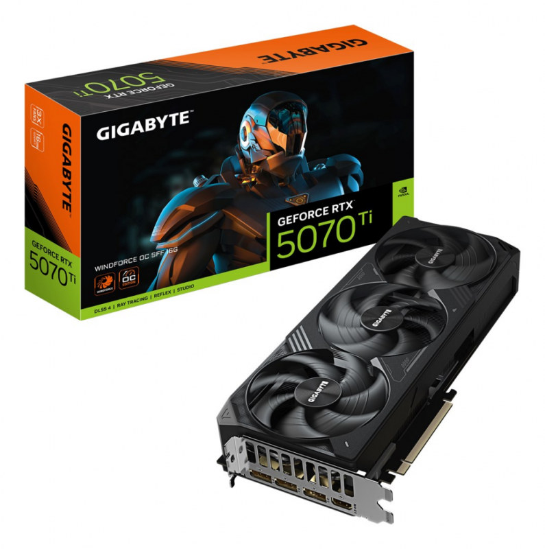 Vaizdo plokštė „Gigabyte GeForce RTX 5070 Ti WINDFORCE OC SFF 16G“ | NVIDIA | 16 GB | „GeForce RTX 5070 Ti“ | HDMI jungčių kiekis: 1 | PCI-E 5.0
