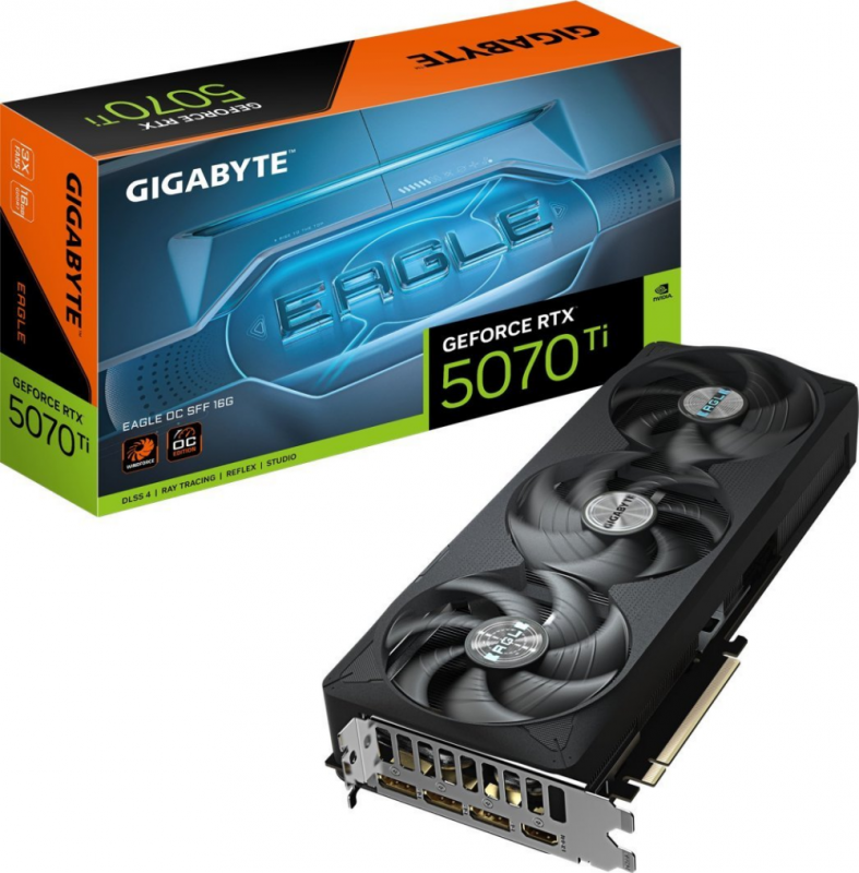 Vaizdo plokštė GIGABYTE GeForce RTX 5070 Ti EAGLE OC SFF 16G Grafikos plokštė - 16GB GDDR7, 256bit, PCI-E 5.0, 2542 MHz Core Clock, 3 x DP 2.1a, 1 x HDMI 2.1b, NVIDIA DLSS 4, GV-N507TEAGLE OC-16GD