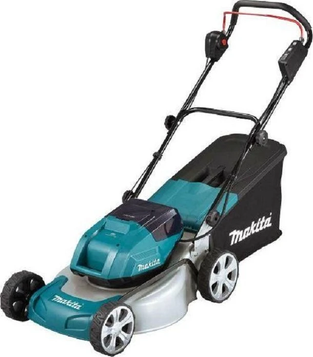 Makita akumuliatorinė vejapjovė DLM460Z 2x18 V, 46 cm, 3 viename (pjovimas / surinkimas / mulčiavimas), plieno korpusas, be akumuliatoriaus ir kroviklio