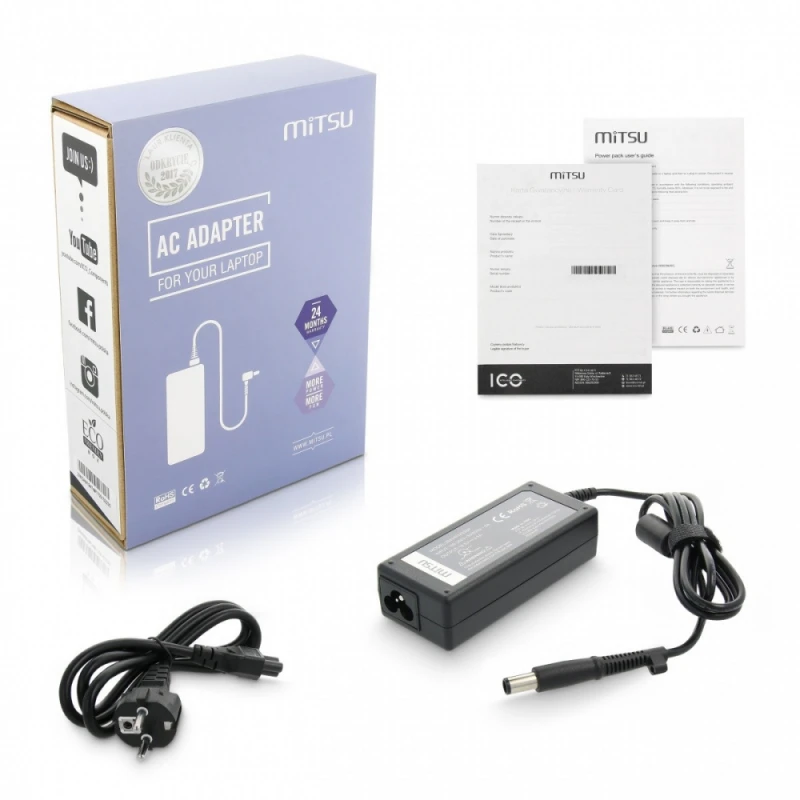 Nešiojamojo Kompiuterio Įkroviklis - Mitsu 18.5V 3.5A 65W HP Compaq Juodas