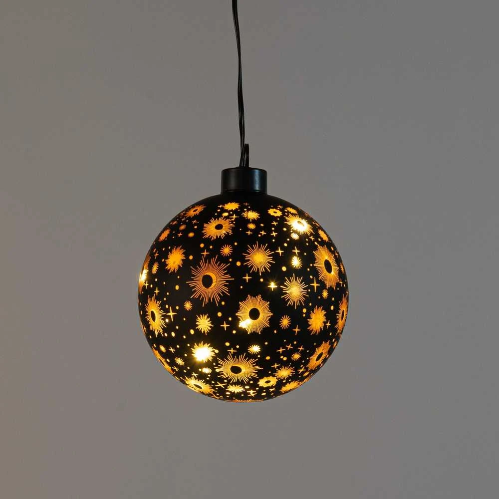 STIKLINIS Juodas LED BUMBULAS SU ŽVAIGŽDELĖMIS, SKERSMUO 10CM