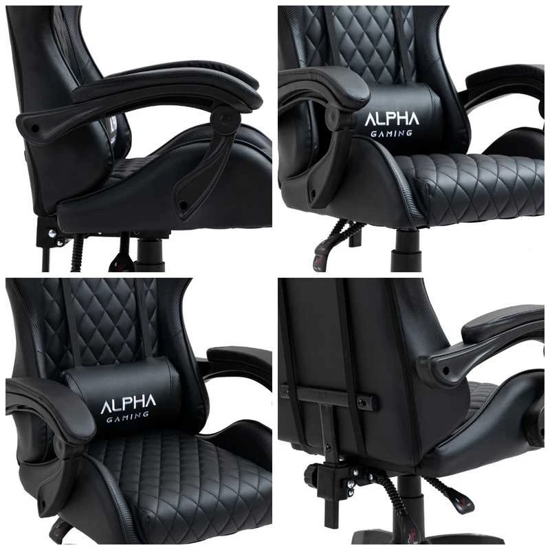 Alpha Gaming Žaidimų kėdė, pasukama biuro kėdė, juodas audinys KEVLAR Juodas