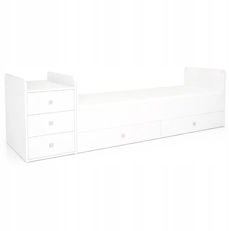 Atbmeble Vaikiška lovytė SMART 4in1 su komoda ir vystymo stalu 120x60 cm / 170x60 cm Balta
