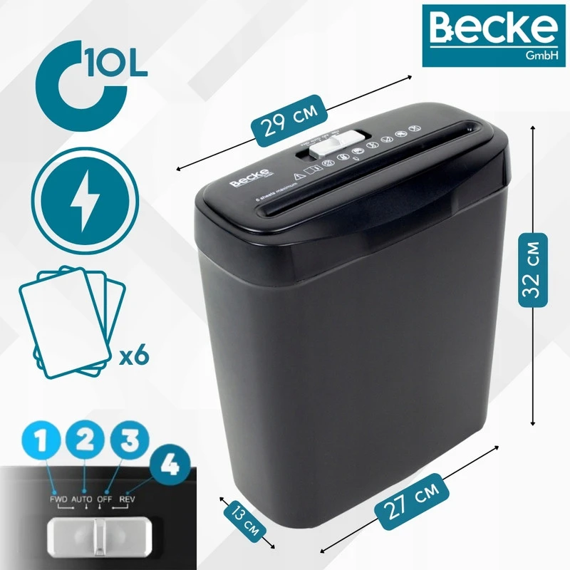 Becke Popieriaus naikiklis dokumentų smulkintuvas 10 l, 210 W – saugus dokumentų ir mokėjimo kortelių naikinimas