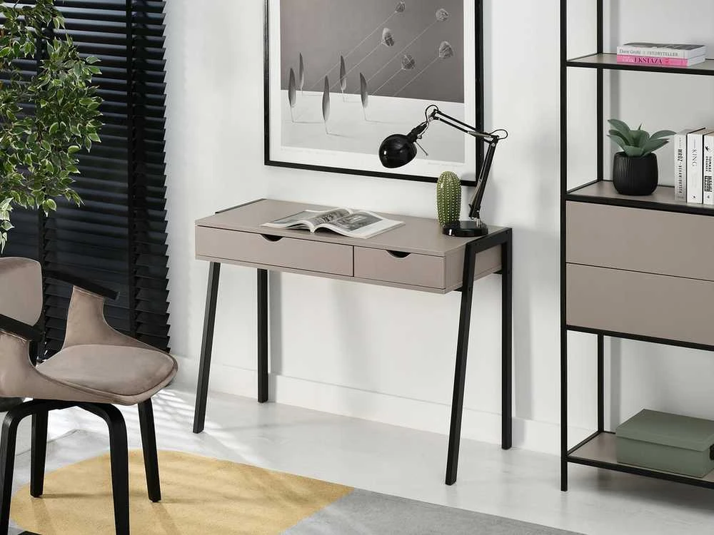 Elegantiškas rašomasis stalas su stalčiais 100 cm smėlio spalvos ir juodos spalvos LUND