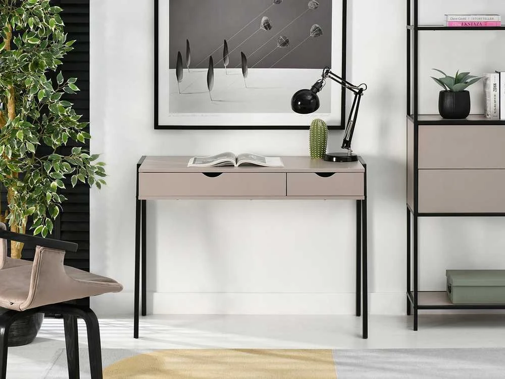 Elegantiškas rašomasis stalas su stalčiais 100 cm smėlio spalvos ir juodos spalvos LUND