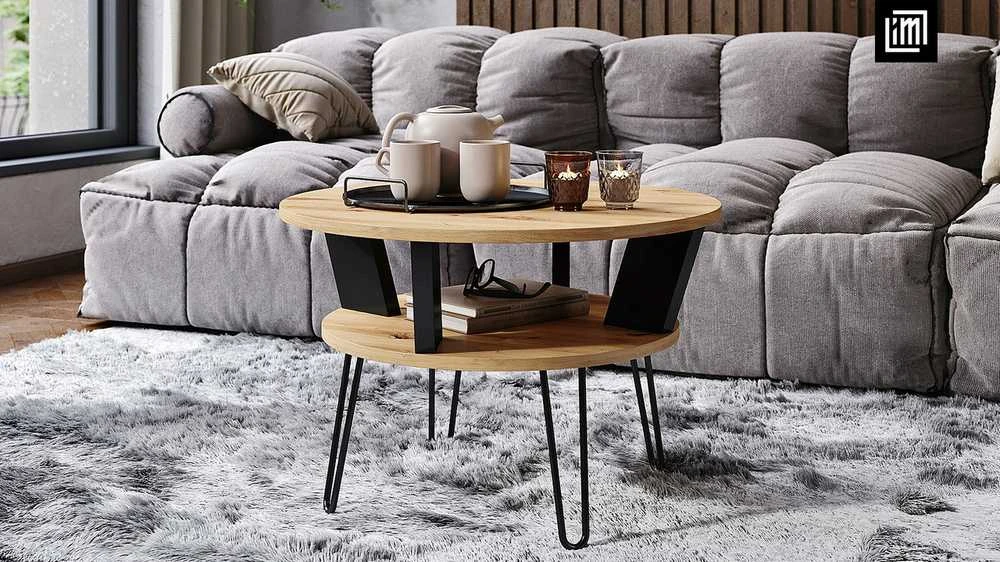 Ifuture Apvalus Kavos Staliukas Su Lentynėle NOOX Artisan Oak/Juodas