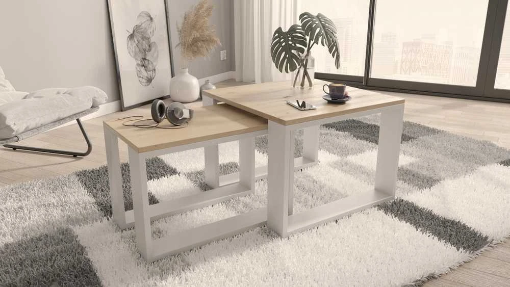 Ištraukiamų stalų komplektas kavos staliukas svetainei Loft ARTISAN Baltas