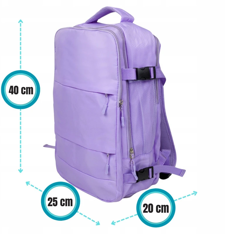 Kelioninė kuprinė lėktuvui 40x20x25 cm Consee – Ryanair, Wizz Air rankinis bagažas, violetinė