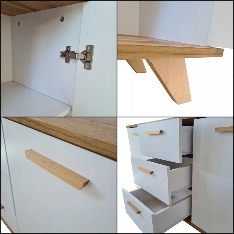 Komoda OSLO 150 cm – balta / Wotan ąžuolas, skandinaviško stiliaus