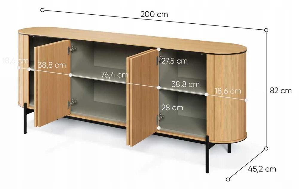 Lenart Plati komoda su spintelėmis apvali RT-04 200x45x82