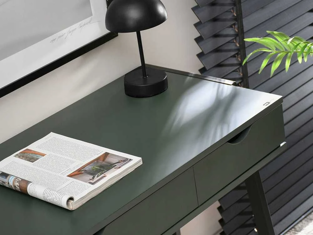 Mebel Partner Modernus žalias rašomasis stalas su dviem stalčiais ​​