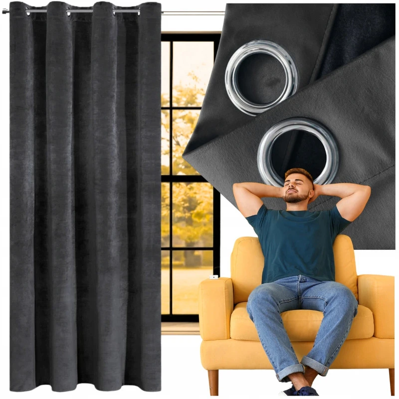 Moredeco Aksominė užuolaida Velvet 140 × 250 cm – juoda/smėlio/grafito/mėlyna/žalia spalva, blackout, su žiedais 1 vnt.