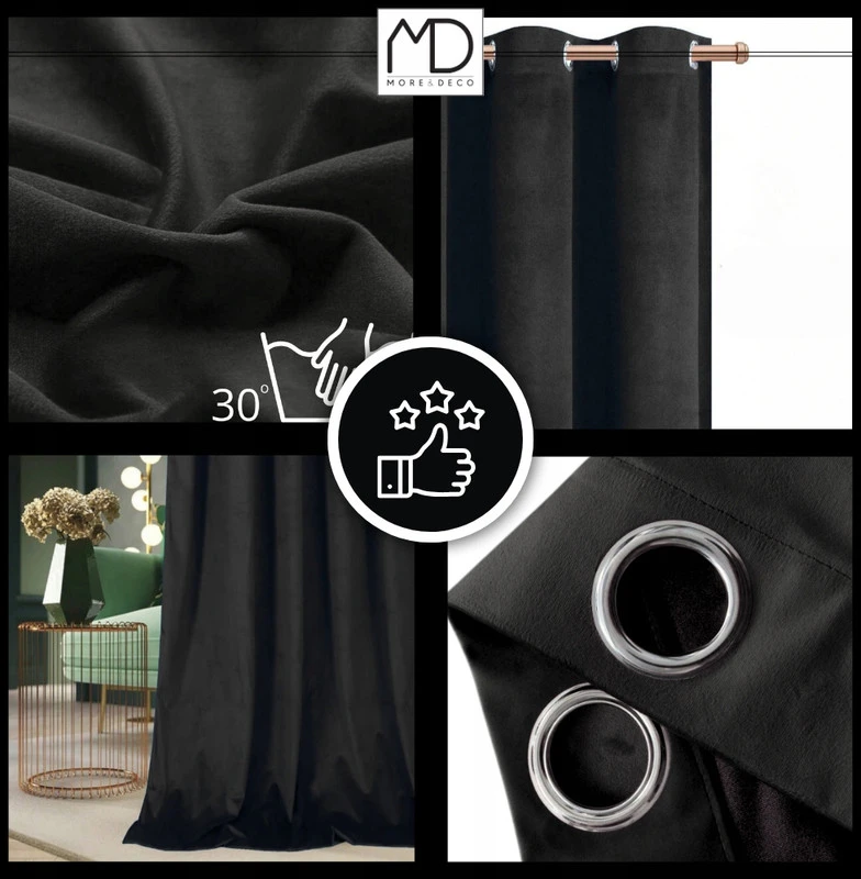 Moredeco Aksominė užuolaida Velvet 140 × 250 cm – juoda/smėlio/grafito/mėlyna/žalia spalva, blackout, su žiedais 1 vnt.