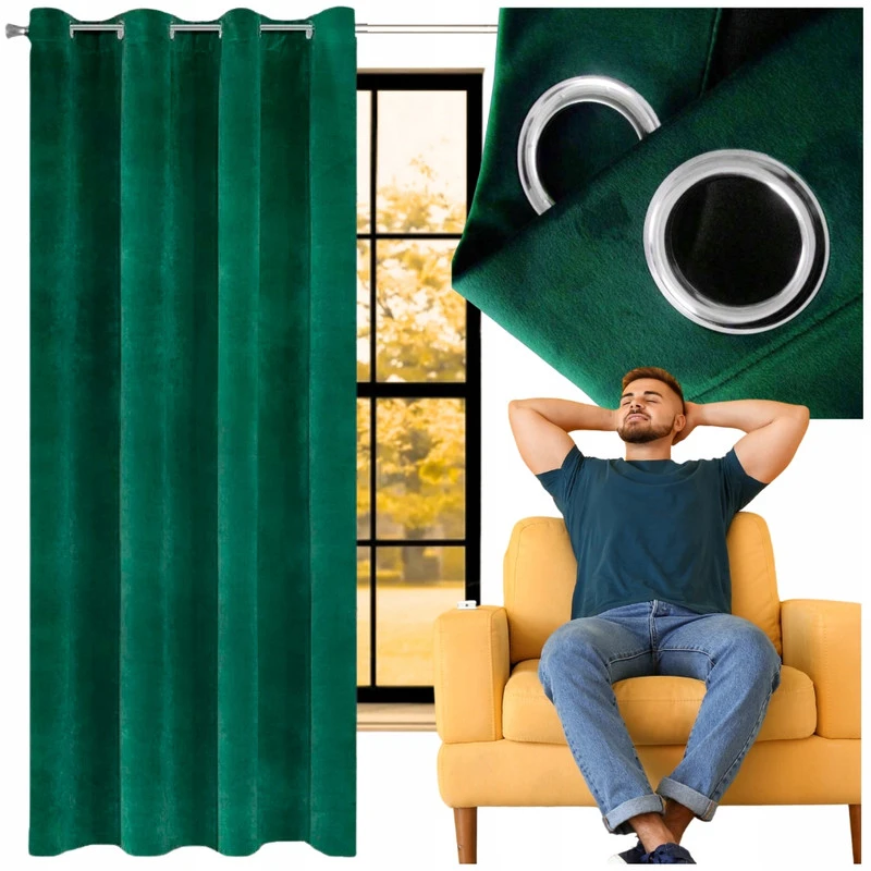 Moredeco Aksominė užuolaida Velvet 140 × 250 cm – juoda/smėlio/grafito/mėlyna/žalia spalva, blackout, su žiedais 1 vnt.