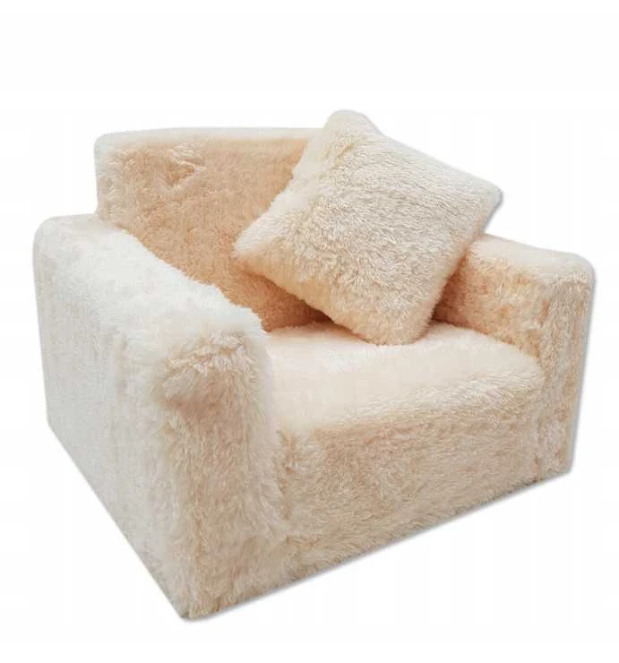 Odol Plush Vaikiškas Fotelis Išlankstomas Pliušinis Smėlio Spalvos 50x40 cm