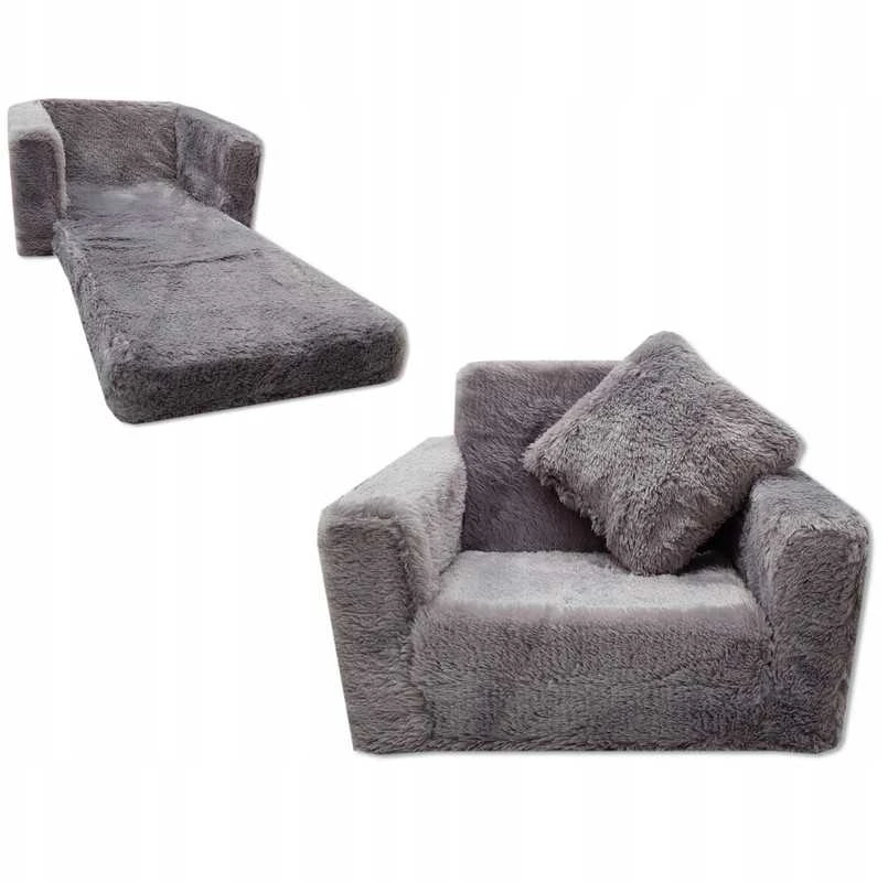 Odol Plush Vaikiškas Fotelis Išlankstomas Pliušinis Pilkas 50x40 cm
