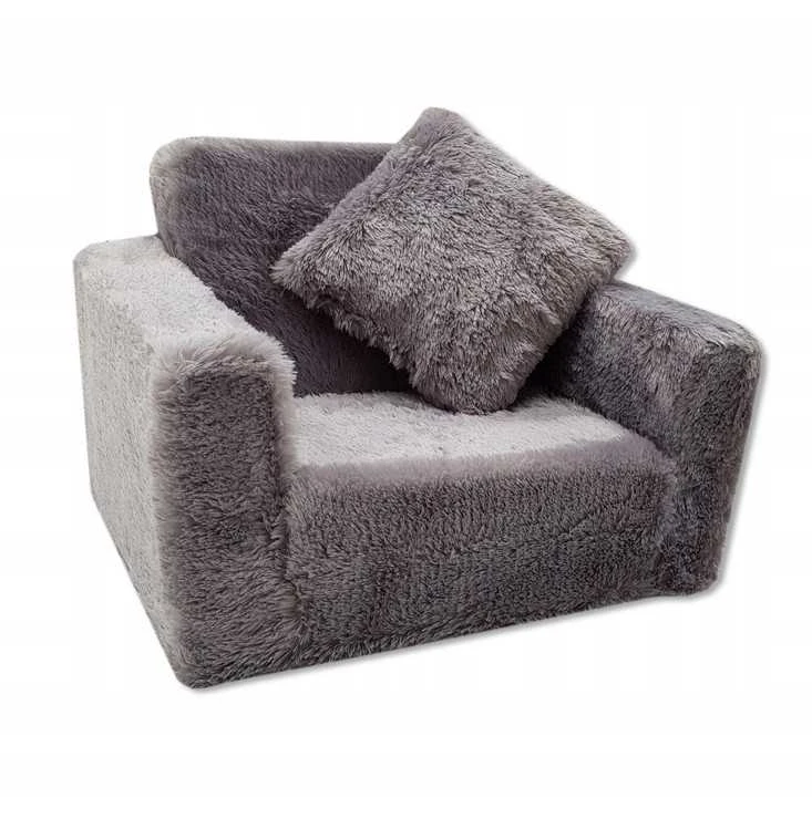 Odol Plush Vaikiškas Fotelis Išlankstomas Pliušinis Pilkas 50x40 cm