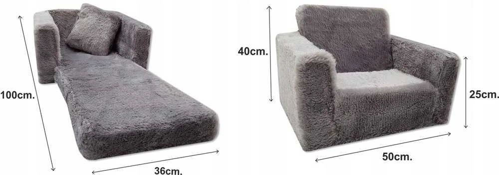 Odol Plush Vaikiškas Fotelis Išlankstomas Pliušinis Pilkas 50x40 cm
