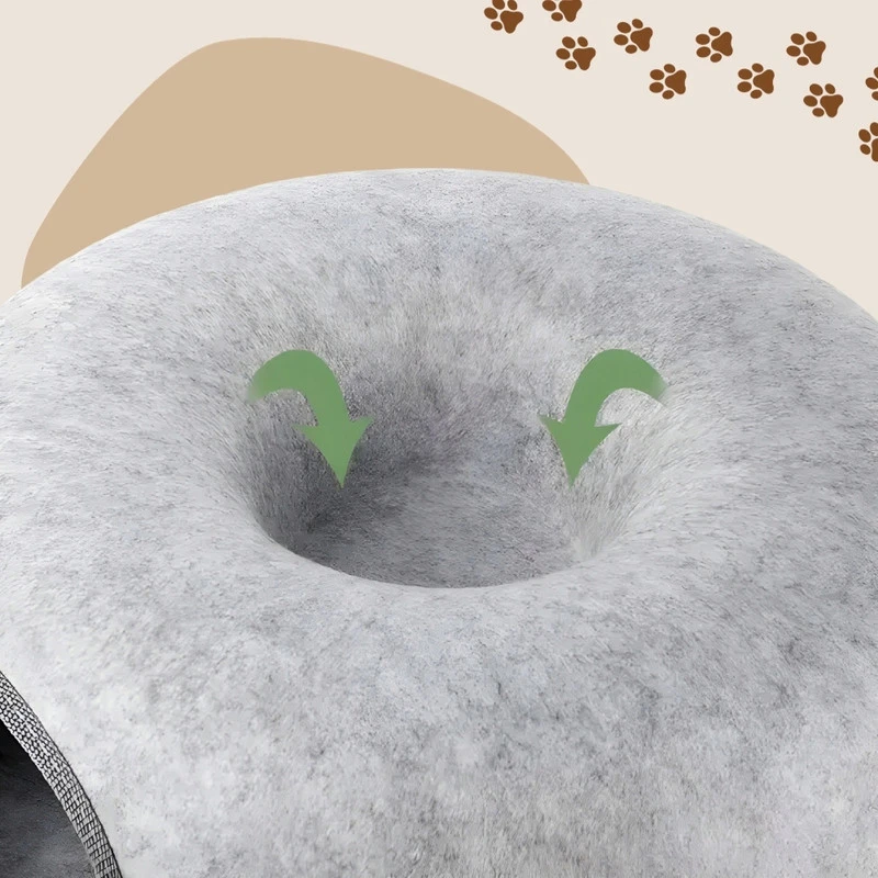 PetJet kačių guolis-tunelis Donut 60 cm – veltinis, pilkas, 2 viename